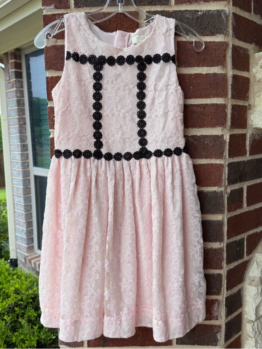 Kate Spade Girls' Pink Lace Party Dress with Black Floral Lace Trim